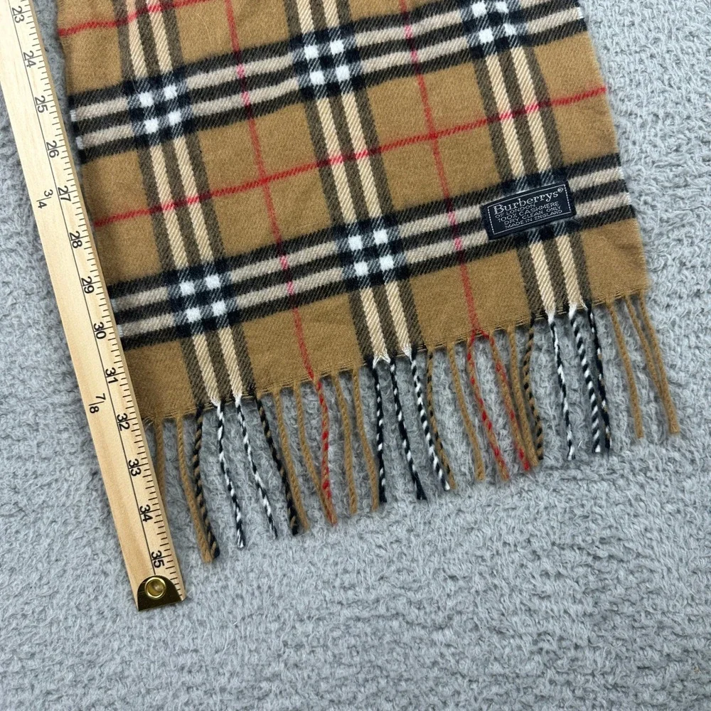 Vintage Burberrys Nova Check 100% Cashmere Scarf Unisex Tan Plaid England Fringe
